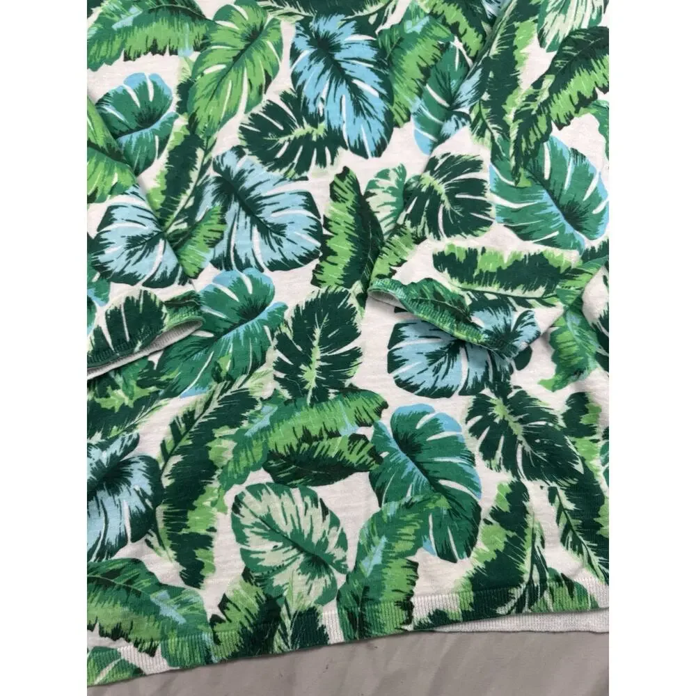 Talbots Women’s XL Tropical Leaf Print Lightweight Sweater Green Blue